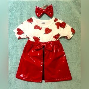 Red faux leather dress